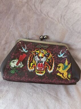 Ed Hardy Multicolor Tiger Kisslock Clutch